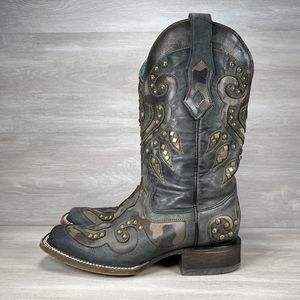 Corral Boots Womens 7.5 Camo Inlay Studded Western Square Toe C3537